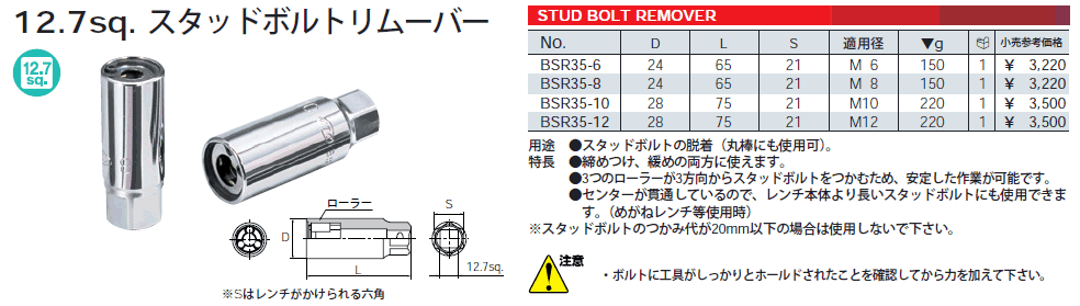 京都機械工具(KTC) スタッドボルトリムーバーセット BSR354 差込角:12.7mm 4点 1セット - 1